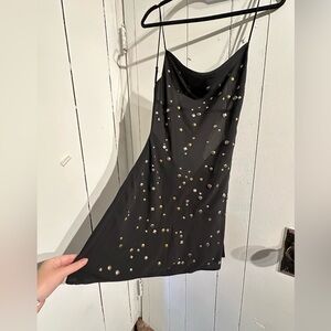 AKIRA NWT Black LOW BACK Dress with Silver and Gold stud Accents